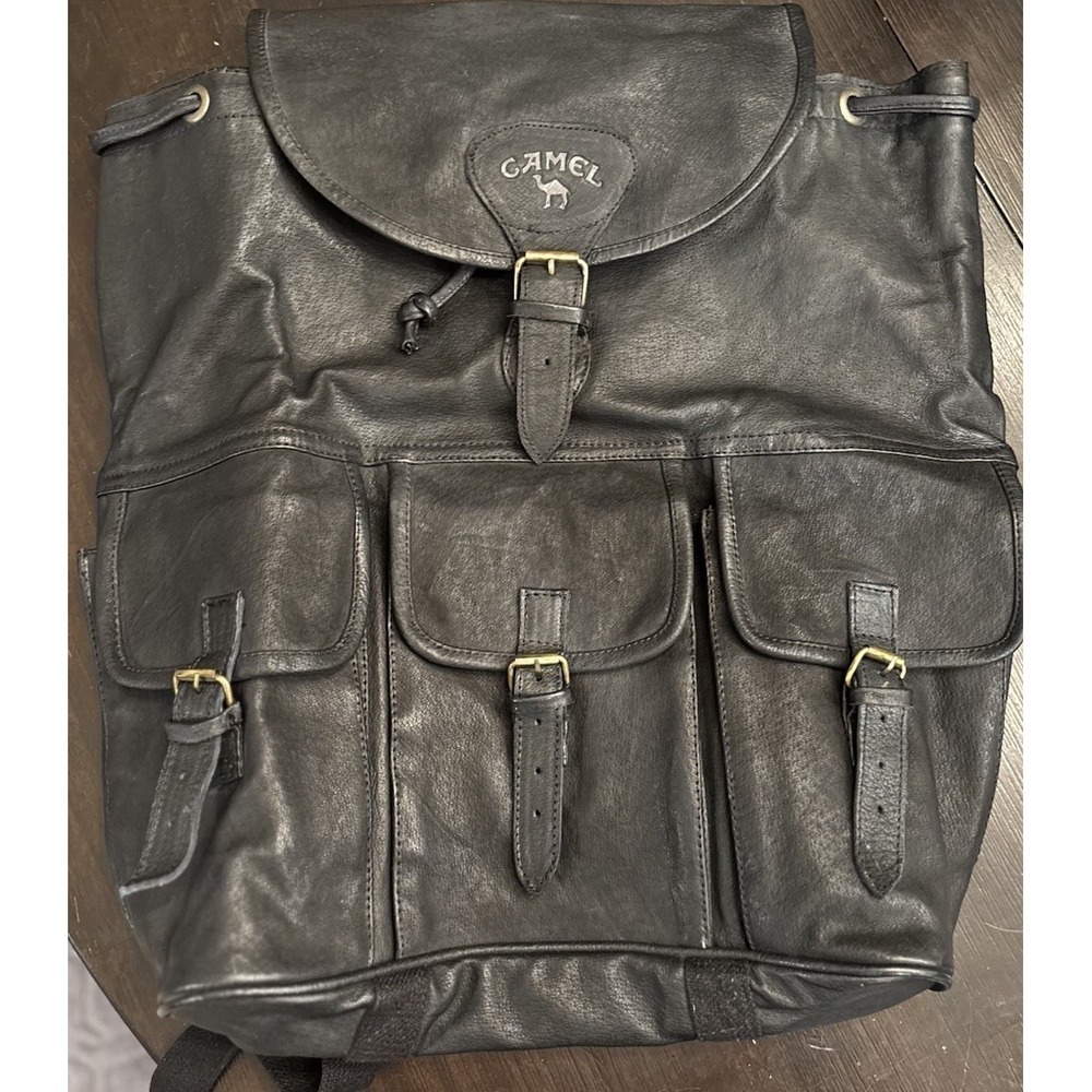 Vintage Camel Cigarettes Black Leather Drawstring Multi Pocket Collectors Bag - Picture 10 of 12